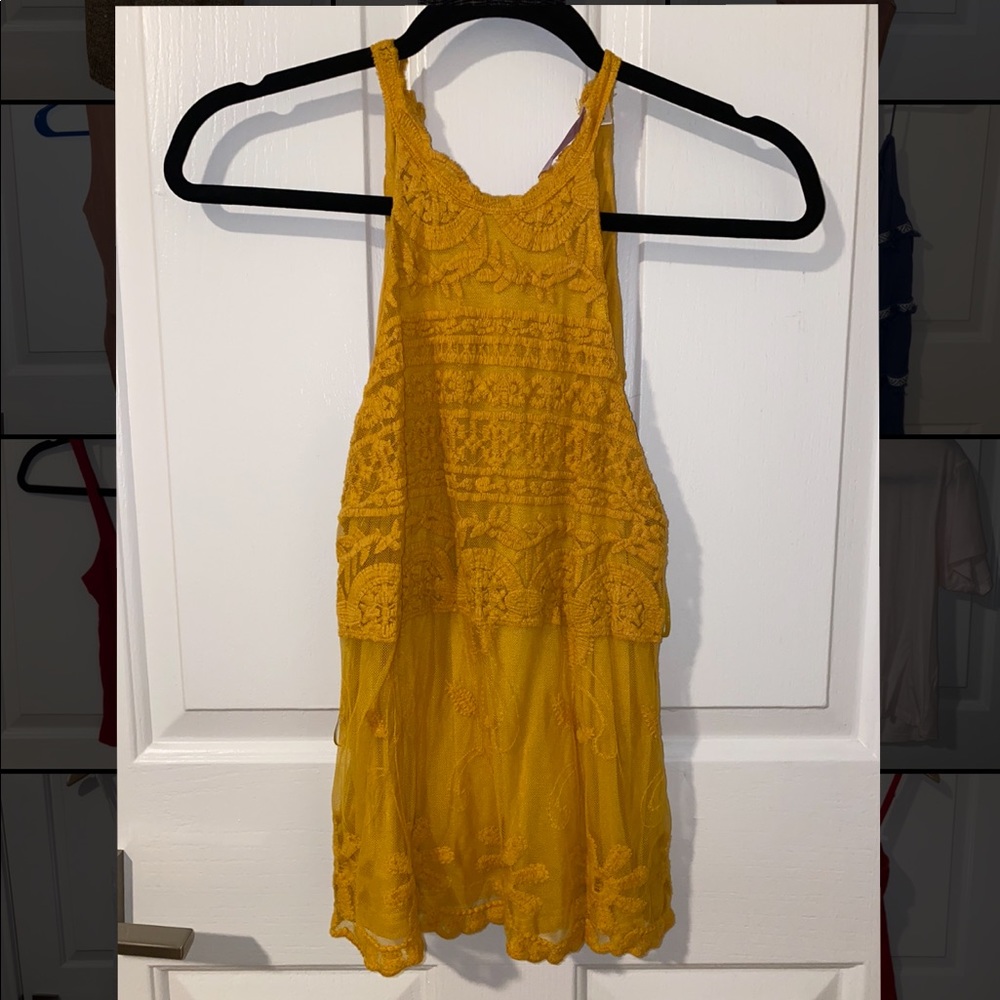 Yellow lace tank top